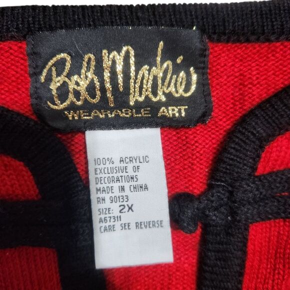 Bob Mackie Cardigan Sweater Size 2X Red Black Embroidered Dragon Toggle - Picture 2 of 9